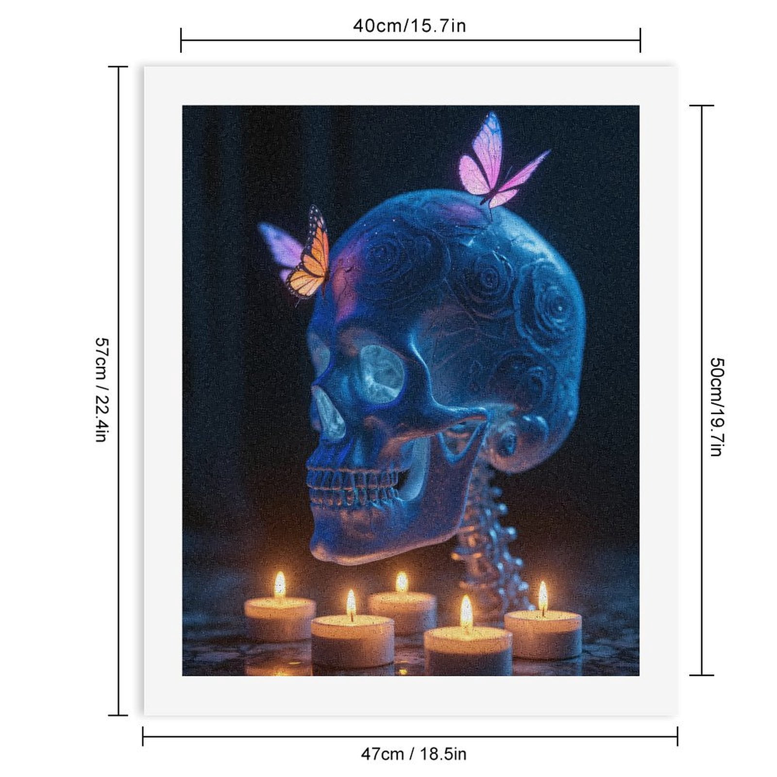 Paint By Numbers Kit for Adults Beginner - Blue Skull Butterflies Candle Glow DIY Canvas Painting Kits for Adults, Frameless Paint By Number for Adults for Home Wall Decor 16x20 Inch