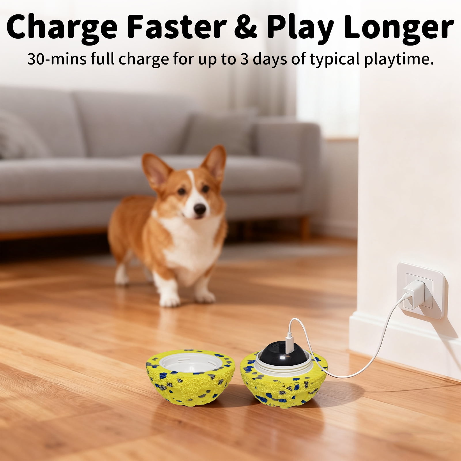 JoyBruko Interactive Dog Toys Ball, Moving Dog Toys to Keep Them Busy, Automatic Self Rolling & Bouncing, Soft E-TPU Material IPX7 Waterproof, Enrichment for Small Medium Large Breeds, Yellow
