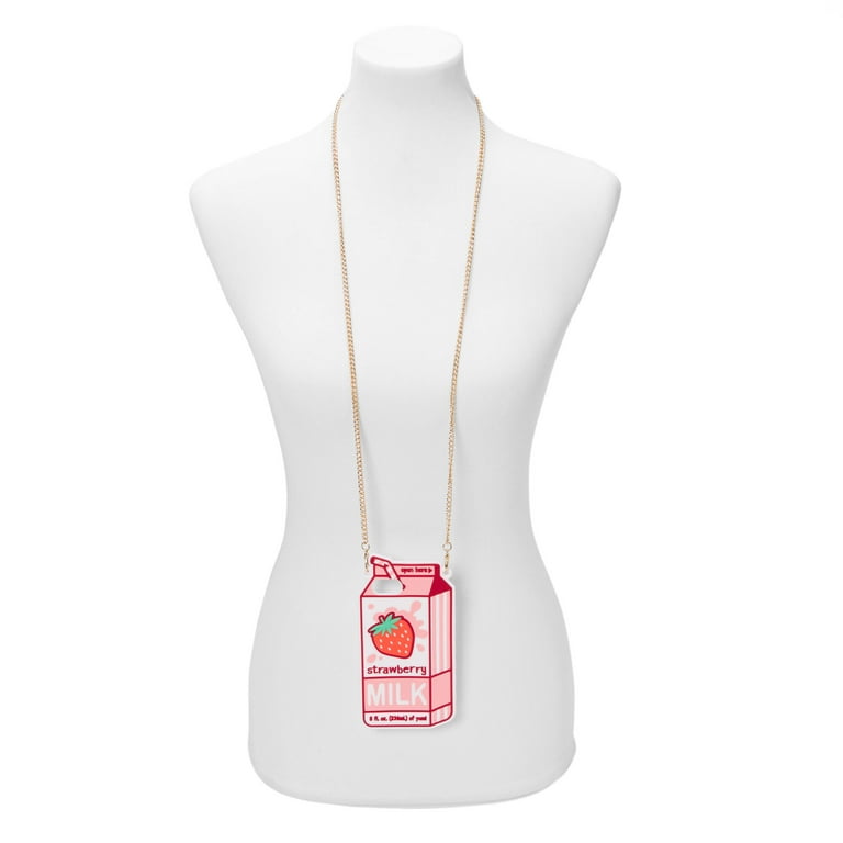 Claire's Strawberry Milk Silicone Phone Case, Gold Chain