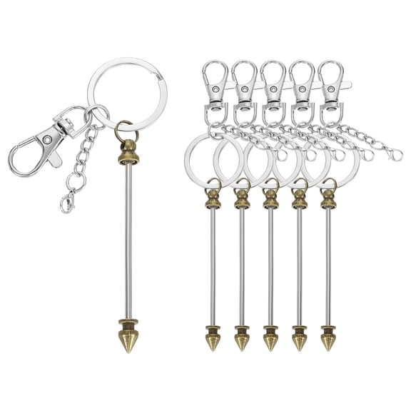 6Pcs Beadable Keychain Bars, Metal Beaded Keychain Blank Bead Key Chains Making for Women Purse DIY Craft Making, Bronze
