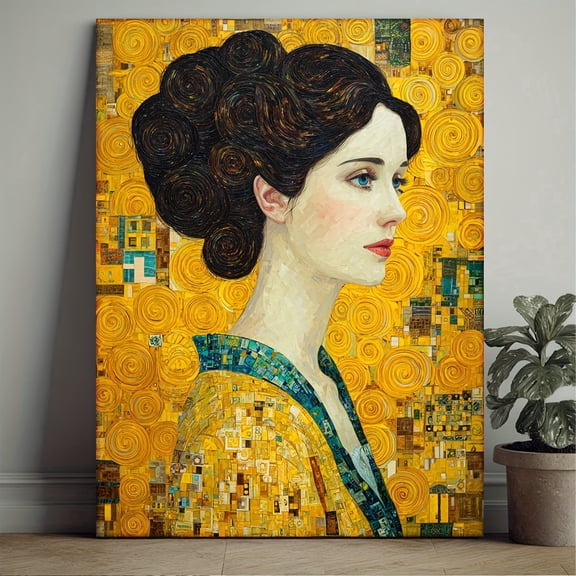 1pc Gustav Klimt "Woman in Golden" Large Framed Replica - Natural Wood Frame, Bohemian Wall Decor for Home, Office,