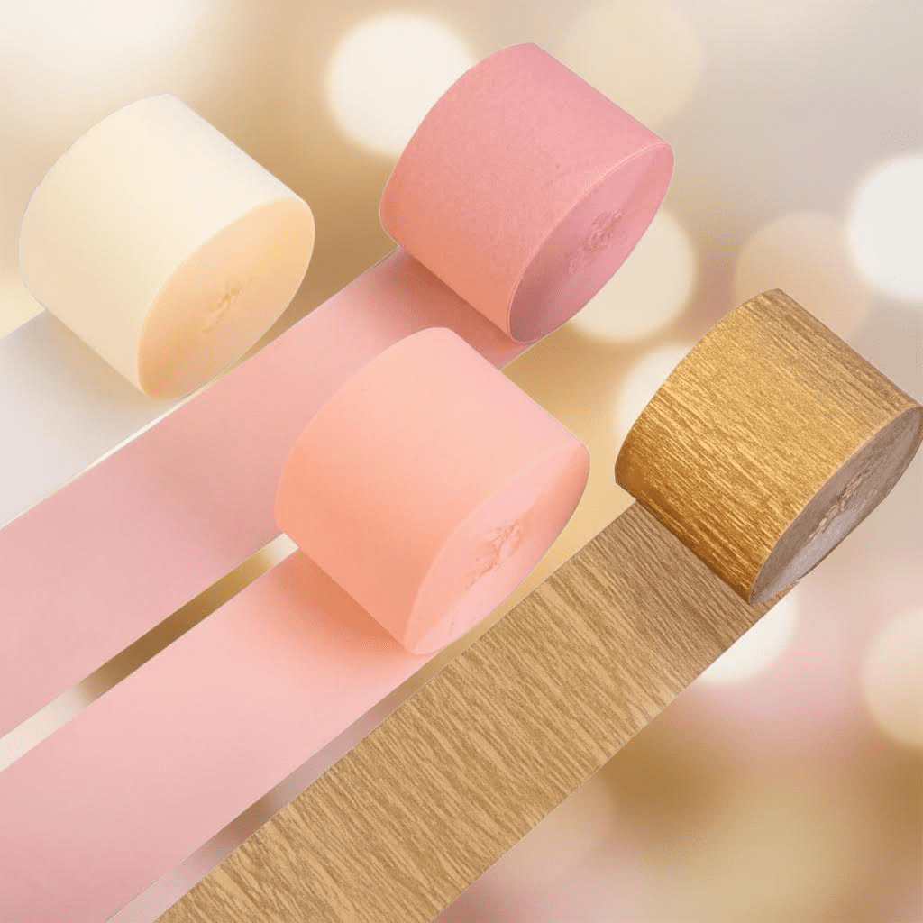8 Rolls Pink Gold Crepe Paper Streamers for Wedding, Birthday, Bachelorette, Bridal Shower and Baby Shower Party Decorations