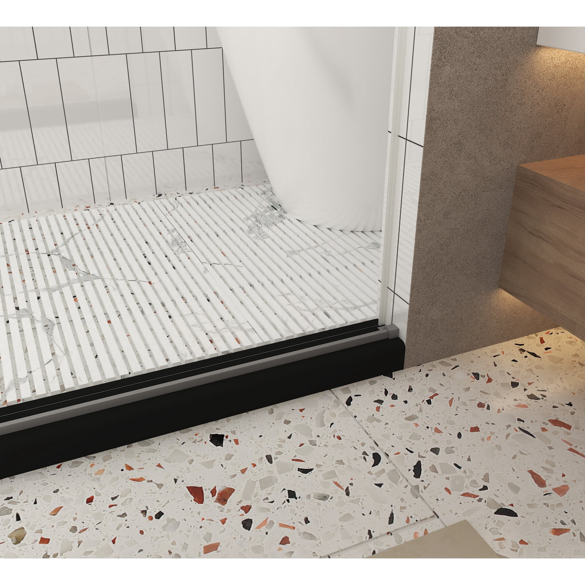 Leumius Frameless Sliding Shower Door,56-60"W x 76" H,1/4" Clear Tempered Glass,Stainless Steel Handle,Brushed Nickel