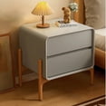 thumbnail image 3 of Modern Minimalist Bedside Table, Solid Wood Side Table with 2 Drawers, Leather Wrapped Storage Cabinet, Suitable for Living Room,Bedroom, 3 of 6