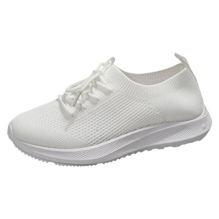 

Cathalem Women Sneakers Fashionable New Pattern Spring And Summer Breathable Mesh Flat Bottom Comfortable Lace Up Solid Color Casual Sports Shoes White 42