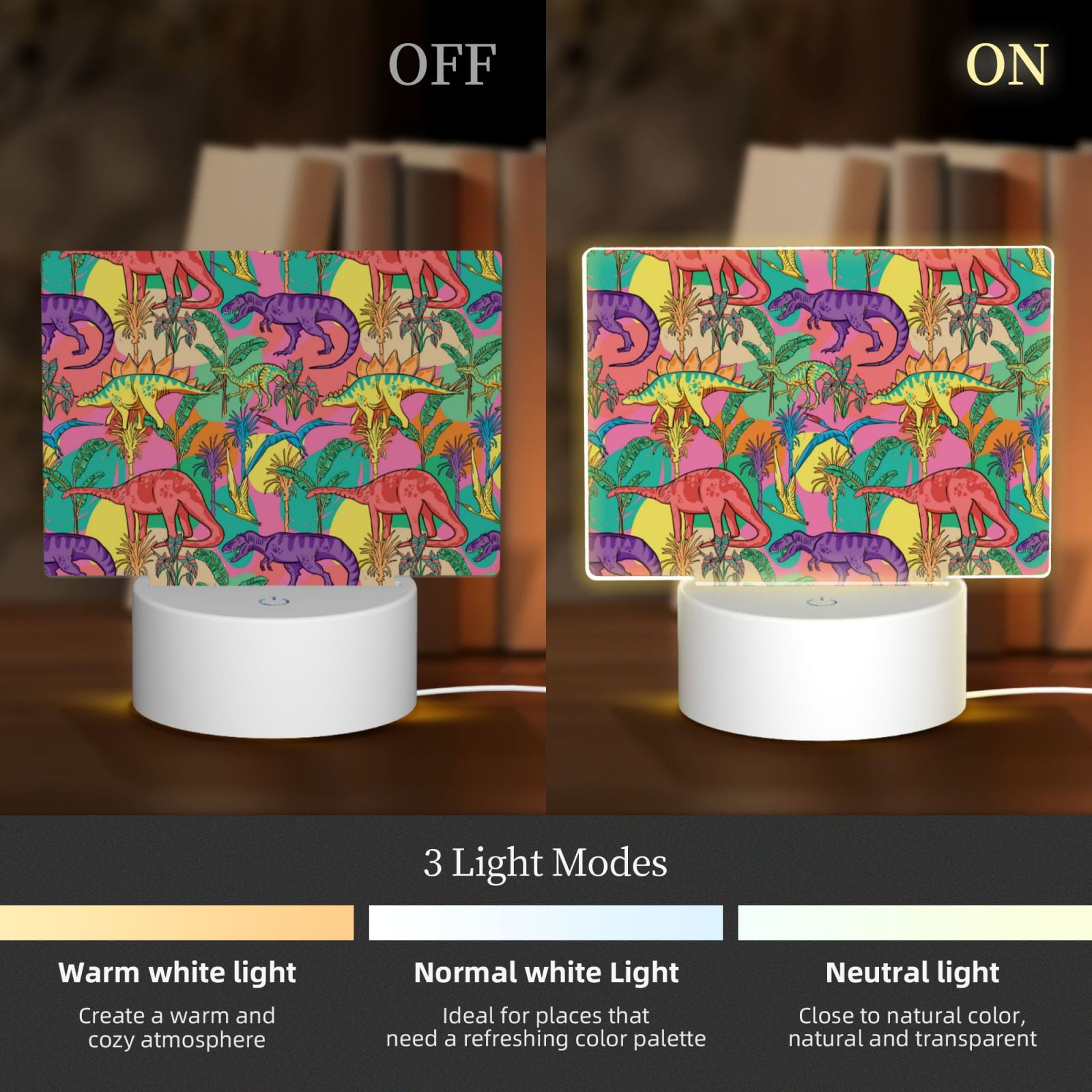 Kdxio Colorful Dinosaur Rectangular Acrylic Night Light Acrylic Sleep Night Light Friend Gifts for Birthday Gifts for Women Teens Boys Girls