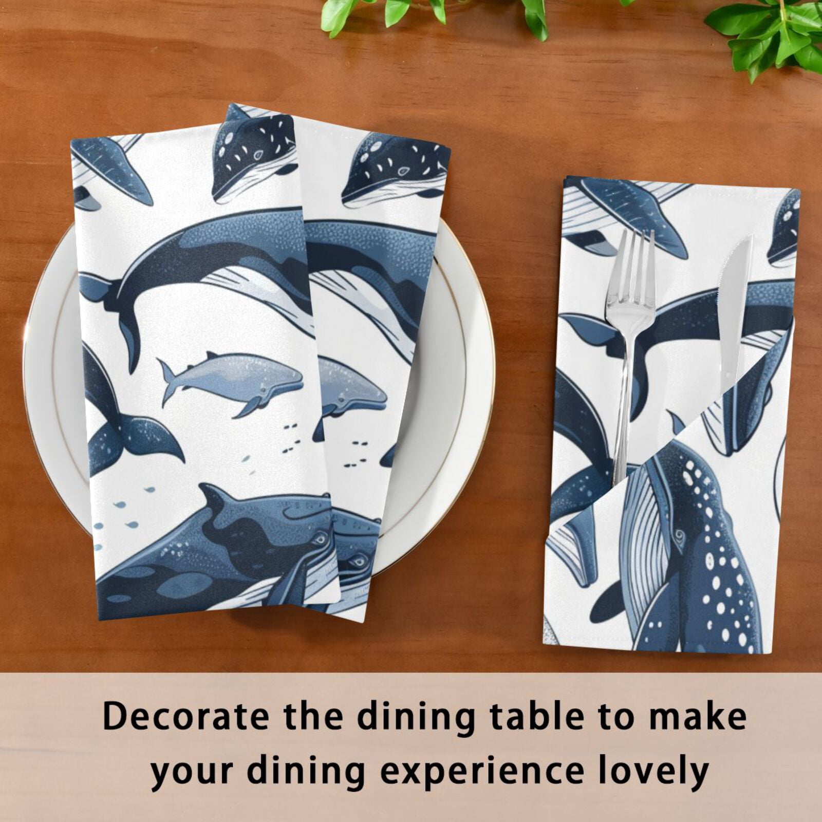 JSTEL Whale Print Cloth Napkins Set of 6, 20x20 Inch Washable and Reusable Napkin for Decoupage Dinner Party Everyday Use