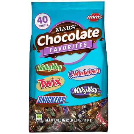 Mars Wrigley MINIS Chocolate Favorites Candy Bars Variety Bag | 40 Oz. | SNICKERS, TWIX, 3 MUSKETEERS, MILKY WAY, MILKY WAY MIDNIGHT