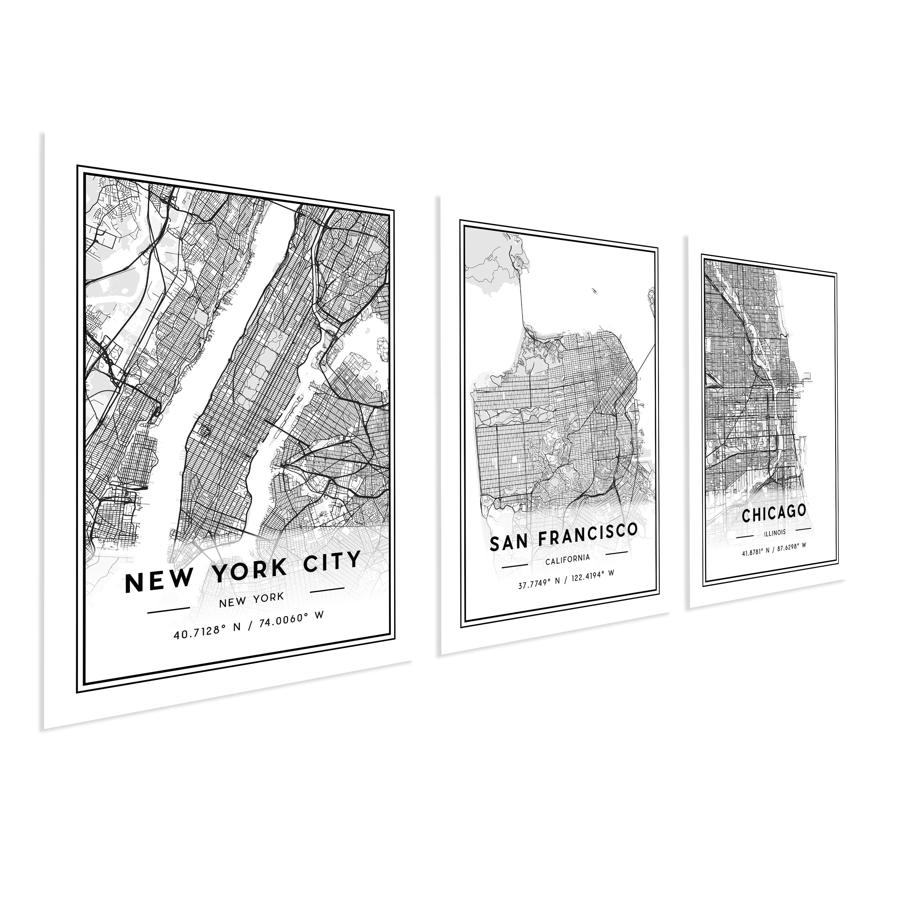 (2 pack) DesignOvation City Maps Unframed Art Prints 8” x 10” Set of 3 by Jake Goossen