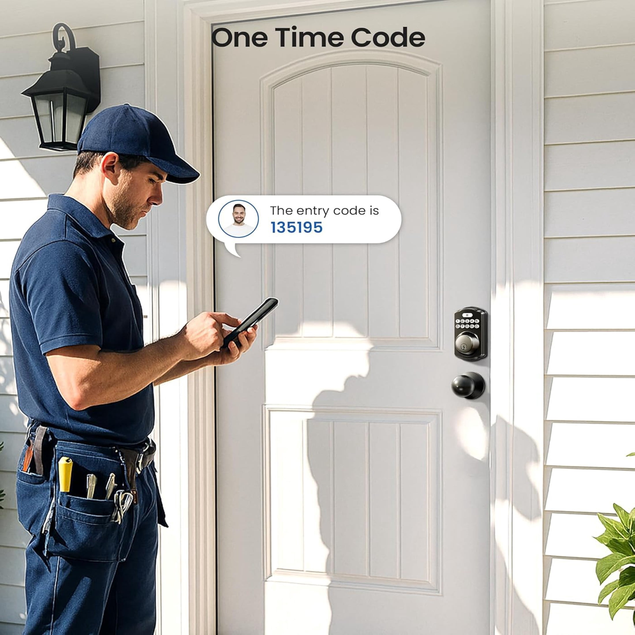 Veise Keyless Entry Door Lock with Handle, Electronic Keypad Deadbolt, Auto Lock, 2 Knobs, Black