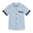 thumbnail image 2 of MeetoTime Kids Short Sleeve Lapel Shirt Solid Color Floral Summer Casual Button Top for Baby Boys Girls 3-11 Years, 2 of 3