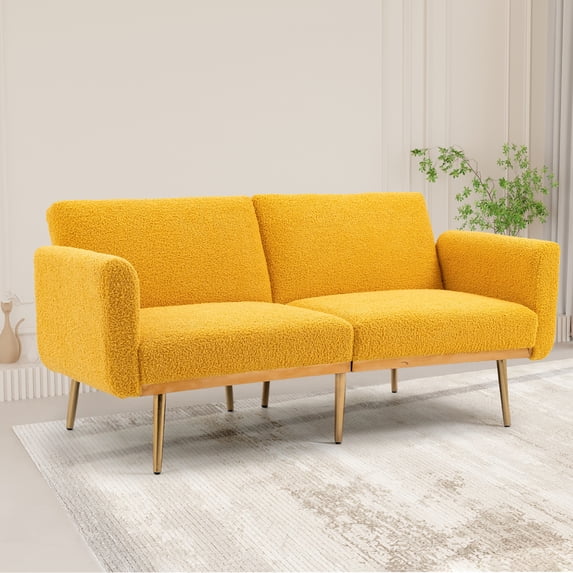 Luccalily Accent Bed Sofa,Velvet Leisure Sleeper Comfy Sofa Couch with 2 Throw Pillow, Accent Sofa Recliner,with 5 Rose Golden Metal Legs,Mid-Century Modern Velvet loveseat Sofa for Living Room
