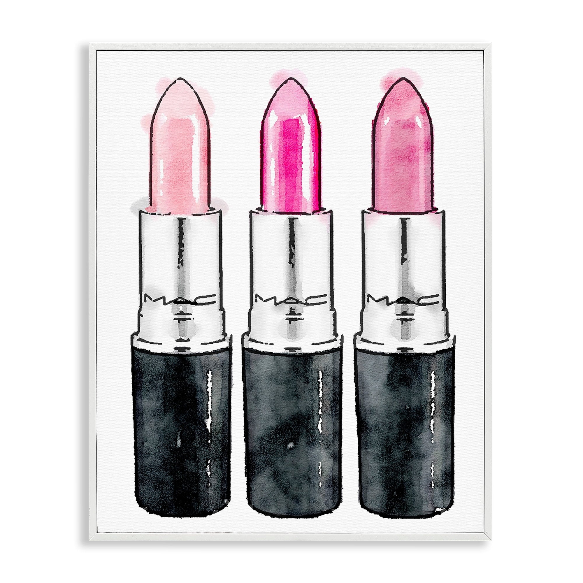 Stupell Industries Three Pink Lipsticks Graphic Art White Framed Art Print Wall Art, 24x30, by Amanda Greenwood