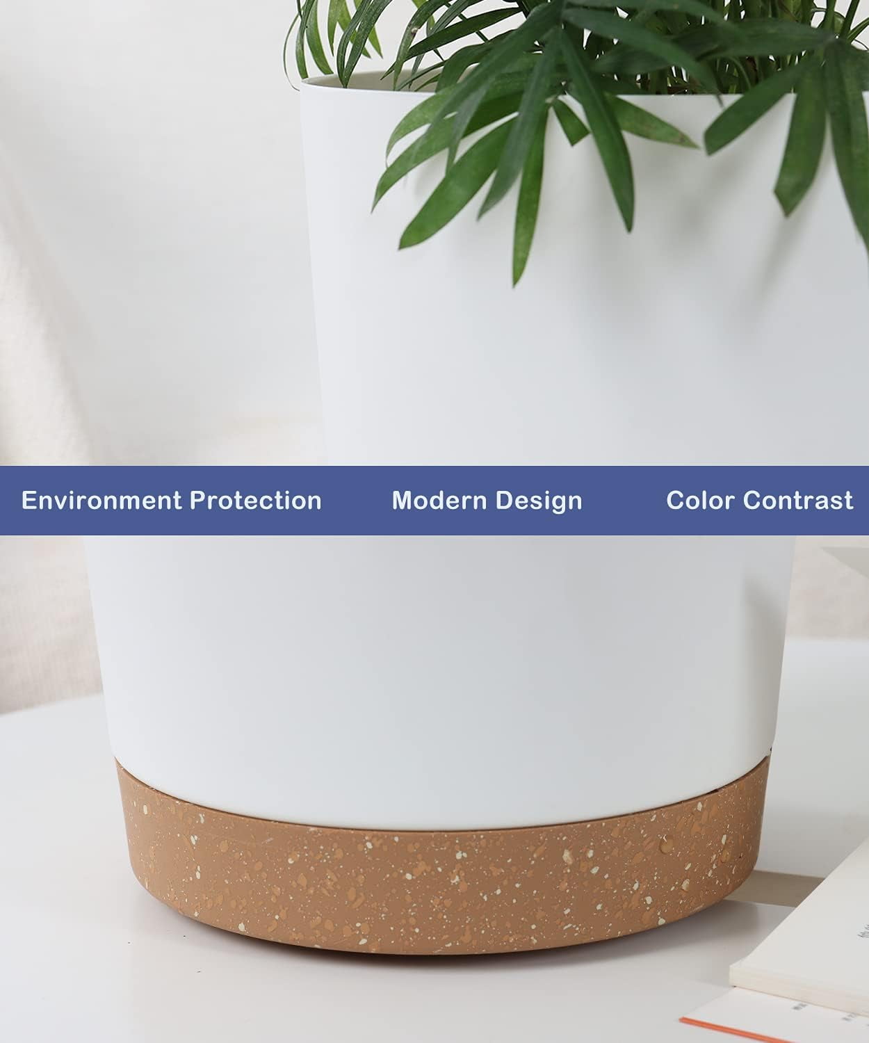 8 Inch  Planters for Indoor Plants, Plastic Flower Pots Plant Pots Indoor with Drainage Saucer for Garden Home Plant, White 8”