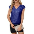 thumbnail image 3 of V Neck Sequin Short Sleeve Tops for Women Elastic Sparkly Tank Top blue M, 3 of 8