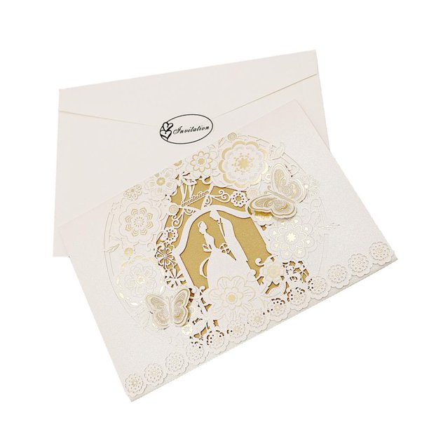 Tarjeta de Invitación perfecl Flor de Encaje Cinta para Casamiento Blanco