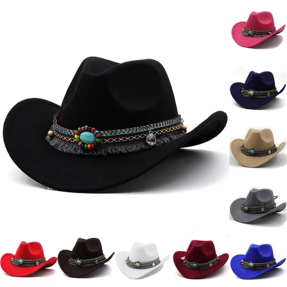 JCCXIN Toddler Kids Boys Girls Cowboy Hat Western Cowgirl Hats With Tassels Halloween Dress-Up Party Caps Wide Brim Cute Vacation Festival Cap,Black,4-12 Years