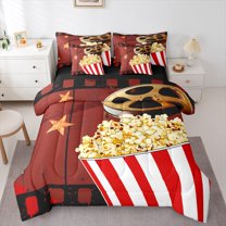 Manfei Cinema Filmstrip 7pcs Bedding Comforter Set,Movie Time Queen Bedding Sets,Popcorn Queen Sheet Sets For Child,Breathable Home Decor Reversible