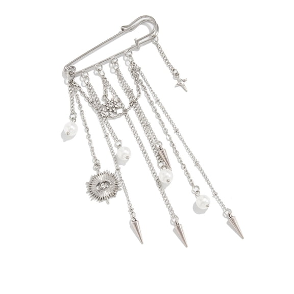 Stylish Rhinestones Brooch With Imitation Pearls Detachable Pendant Jeans Chain