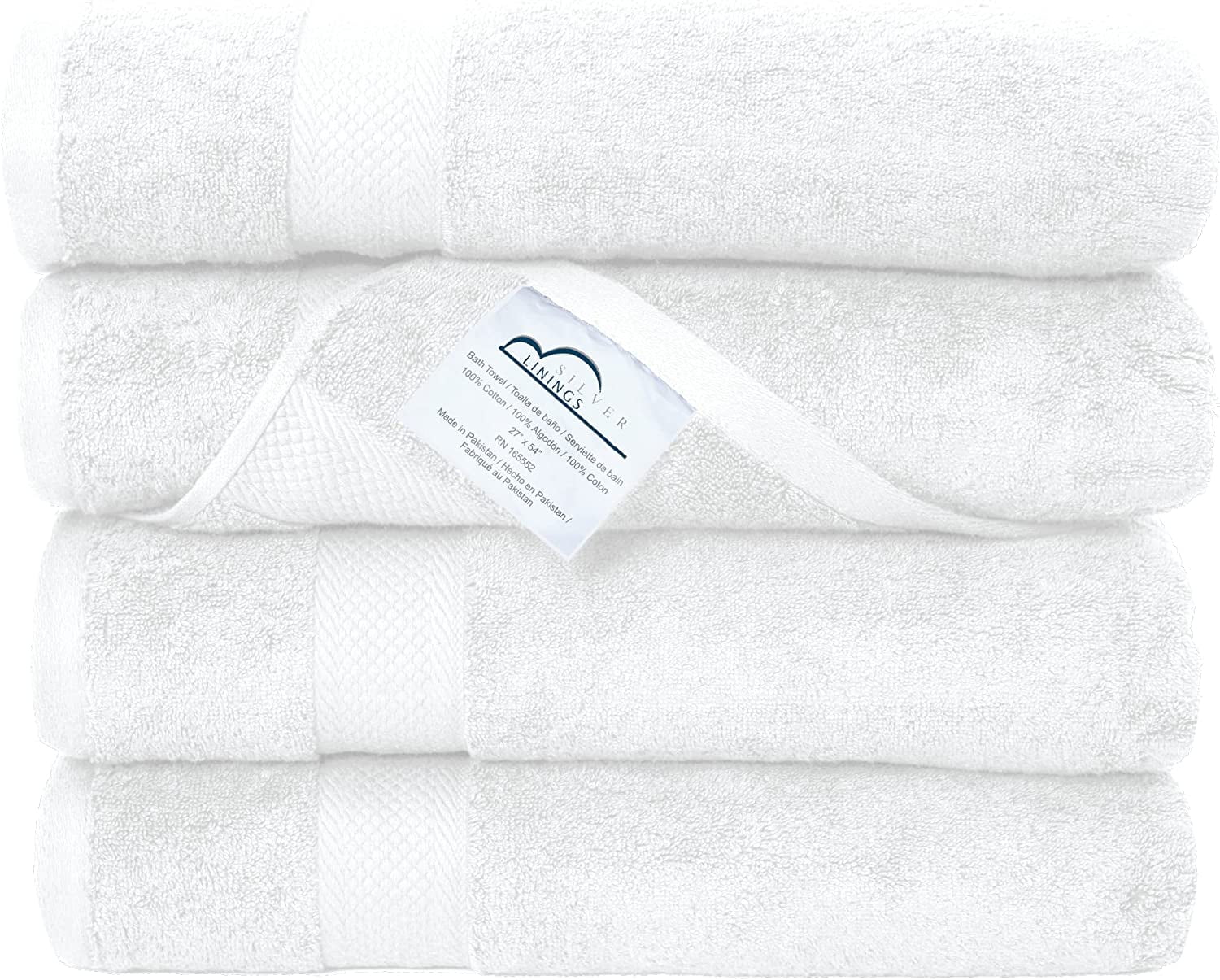 Silverlinings Bath Towels 600 GSM 100 Cotton 27x54 4 Towels for