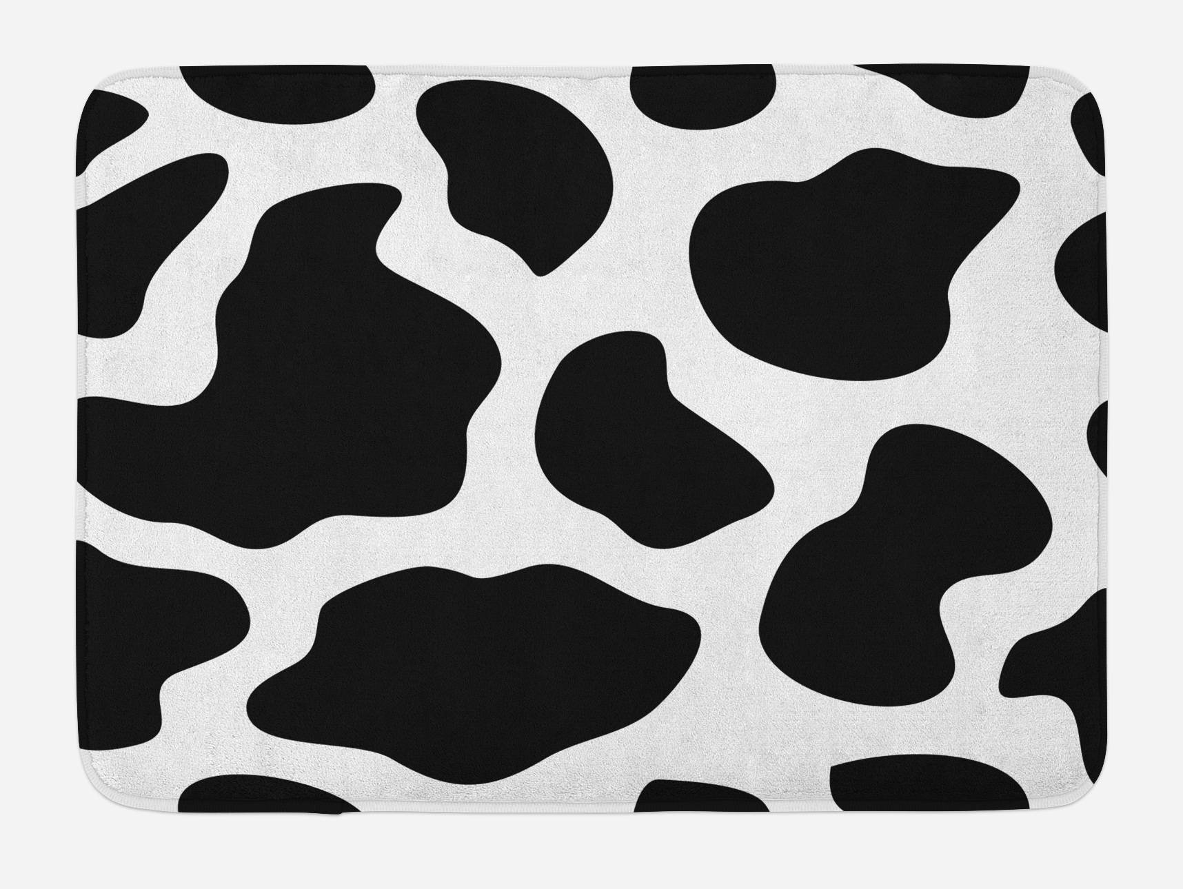 Cow Print Bath Mat, Hide of a Cow with Black Spots Abstract and Plain