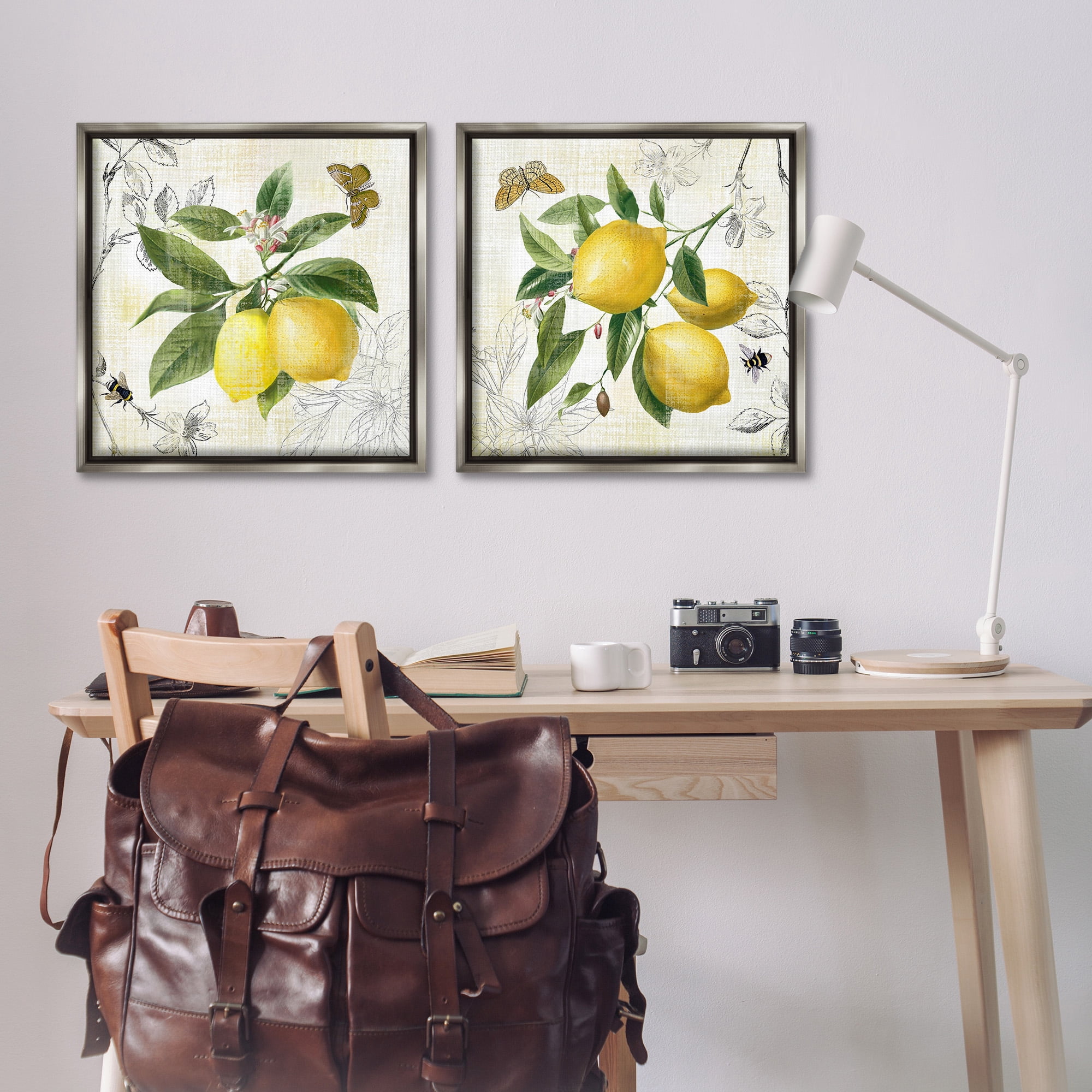 Stupell Industries Distressed Country Lemons Food & Beverage Painting Gray Floater Framed Canvas Art Print Wall Art, 25 x 25, Set of 2