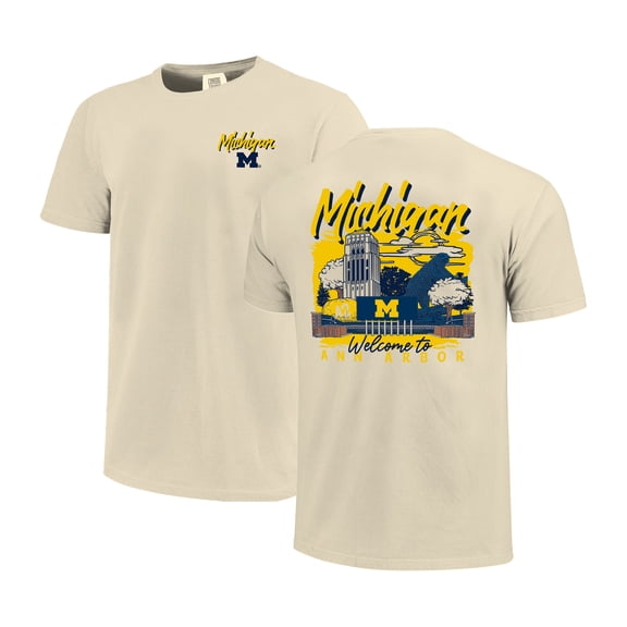 Men's Image One Natural Michigan Wolverines Comfort Colors Hand-Drawn Campus Stack T-Shirt