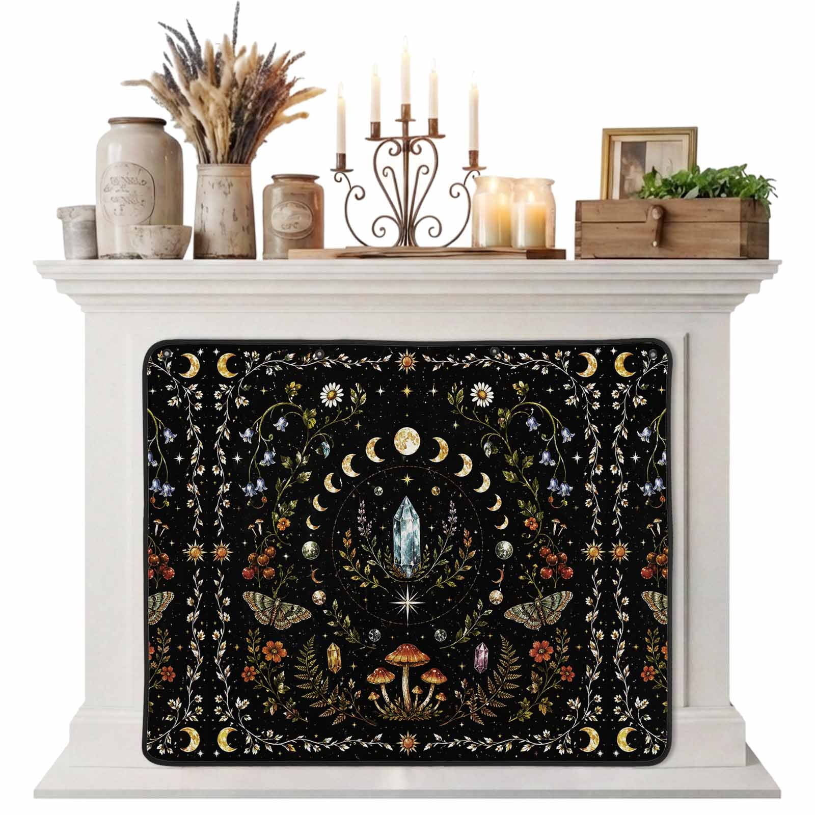 Magnetic Fireplace Cover Crystal Star Lunar Fireplace Screen Bohemian Mysterious Starry Night Insulation Fireplace Blocker Blanket Save Energy Fireplace Draft Stopper Covers for Living Room 39x32