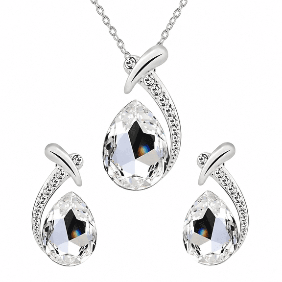 AURENIX Crystal Jewelry Set, Birthstone Pendant Necklace Drop Dangle Earrings for Women