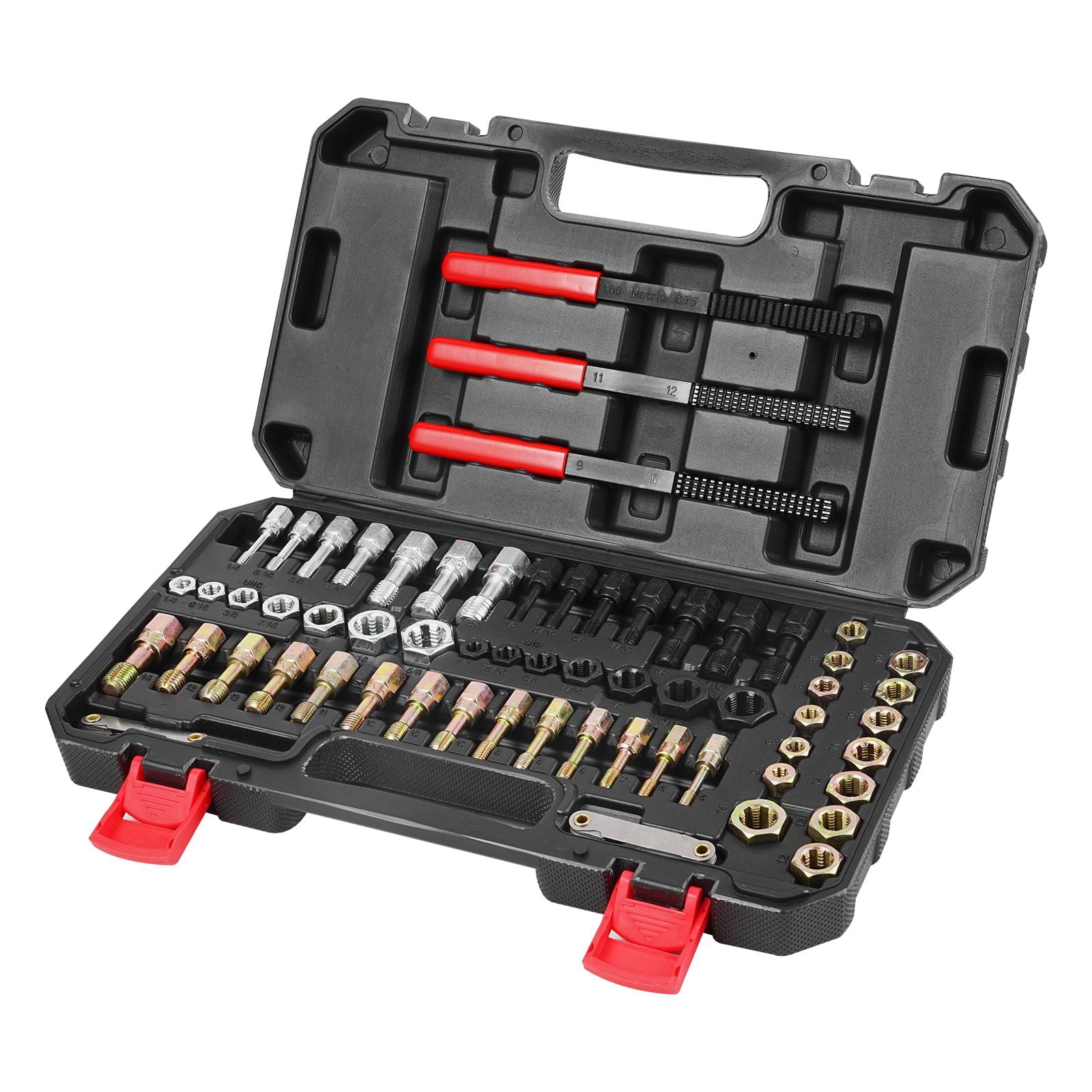 61-Piece Thread Chaser Set, HSS Taps & Dies, 3 Thread Files, Color-Coded (UNC/UNF/Metric), HRC 55-62, for Rusted Fasteners, Cylinder Heads & Engine Blocks