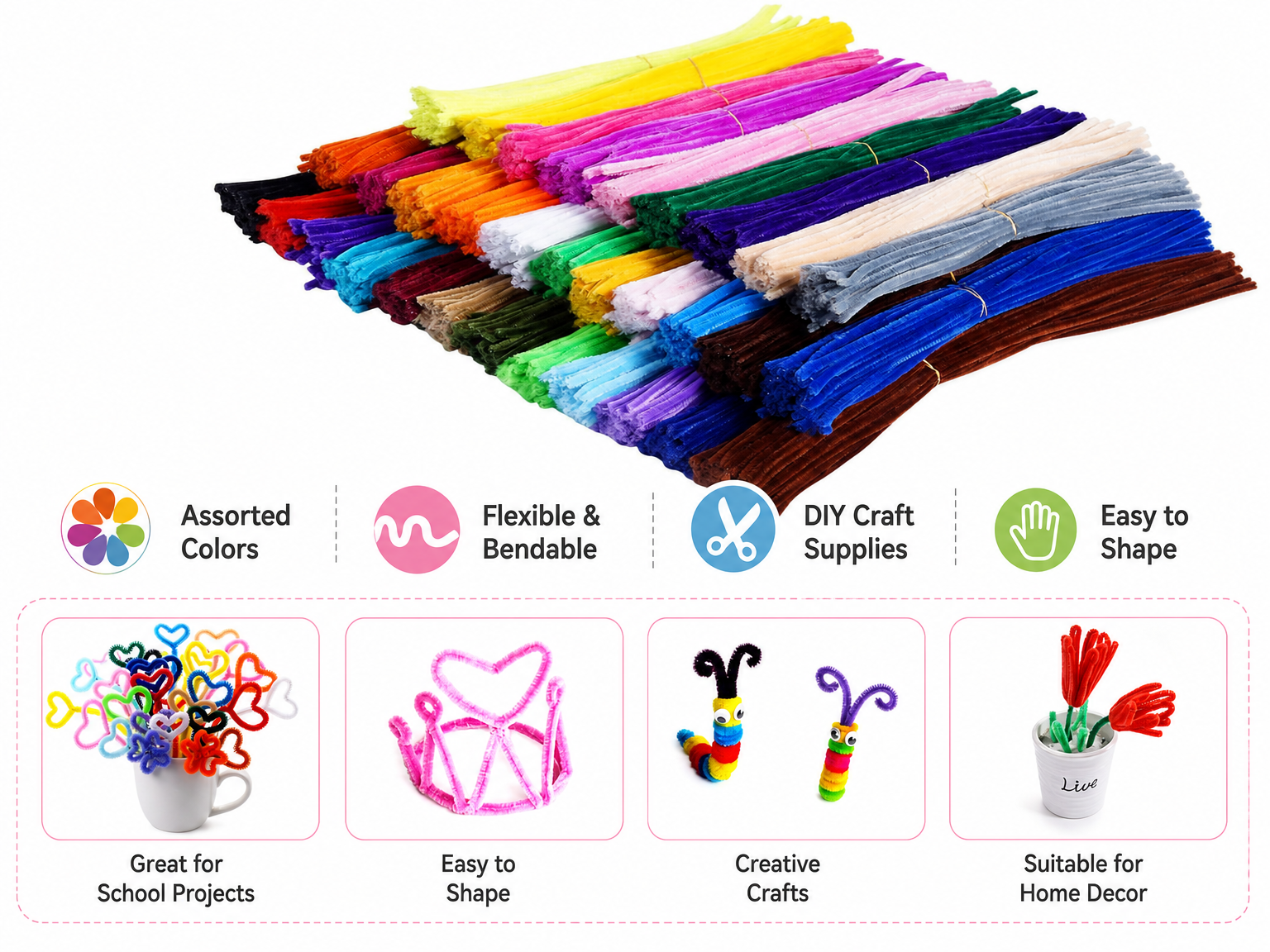 1600 Pcs Pipe Cleaners 32 Colors Chenille Stems for DIY Art Crafts