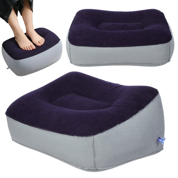 2 piezas de pies inflables descanso almohada flocado PVC Masaje de pies Taburete Relax Cushion para viajes al aire libre (gris y azul)