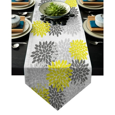 

UMMH Grey And Yellow Tablecloths Decoration Wedding Vintage Party Long Table Runner Stain Resistant Picnic Dinner Dresser