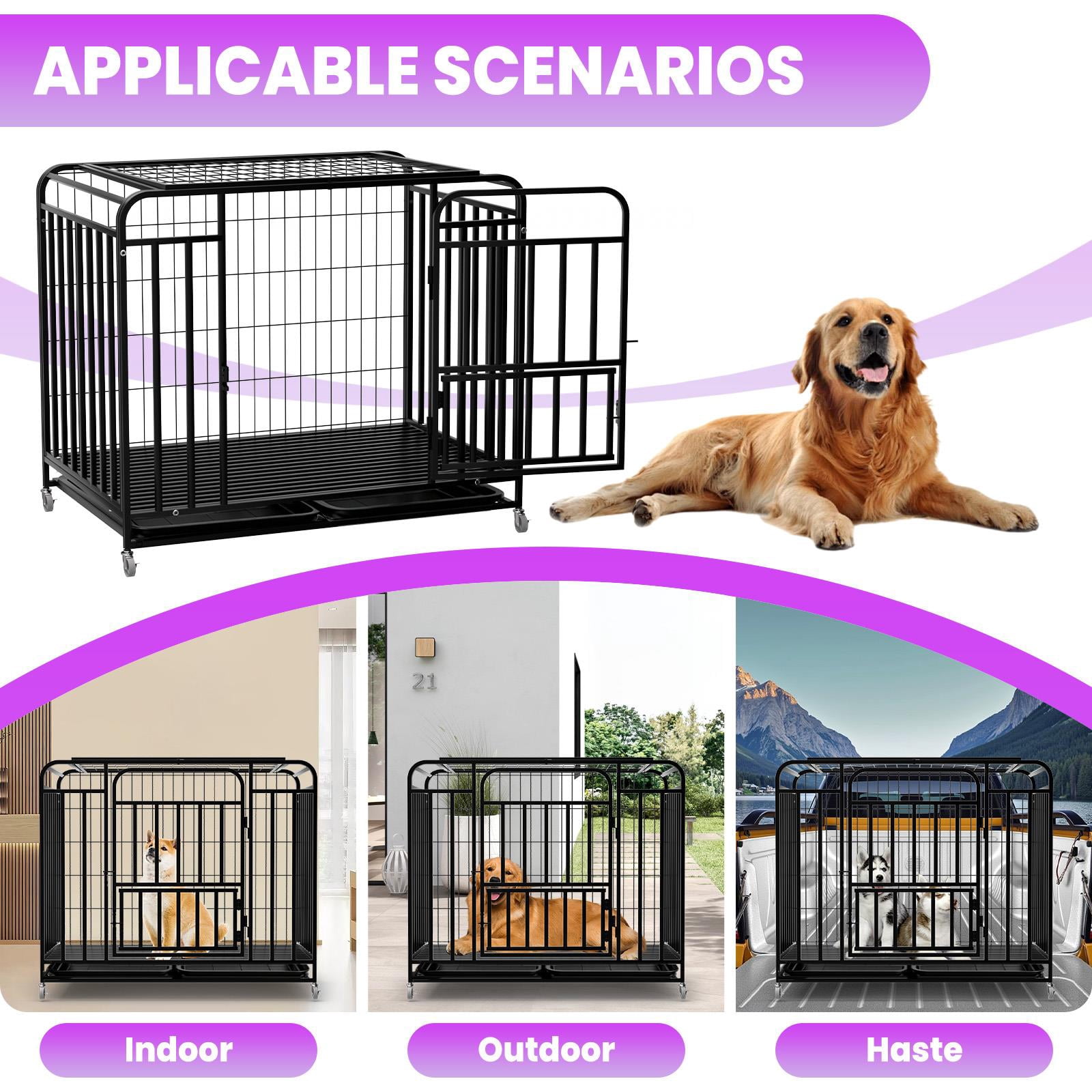 42-Inch Black Heavy Duty Dog Crate Built strong for dogs from small to large breeds. Ideal for training, relaxing at home, and portable use during travel.