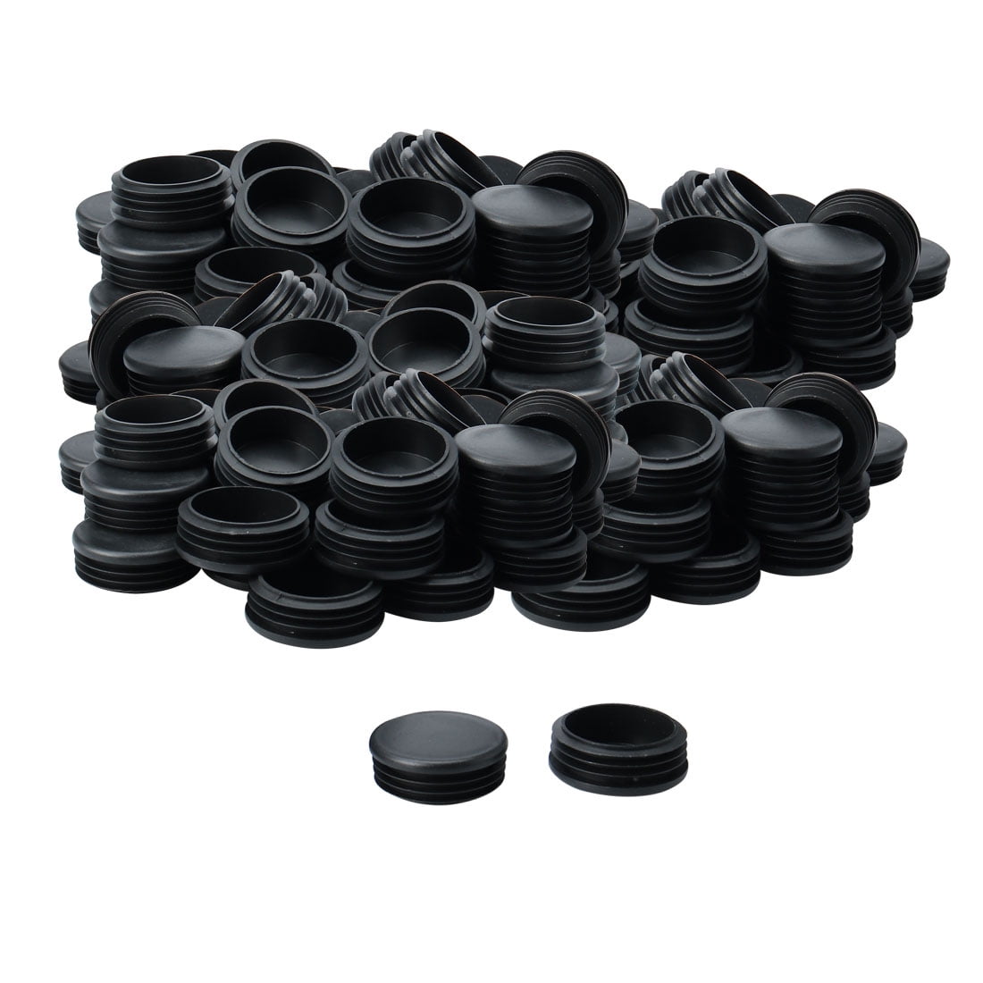 60mm OD Plastic Round Tube Inserts Ribbed Cover Caps Black Floor