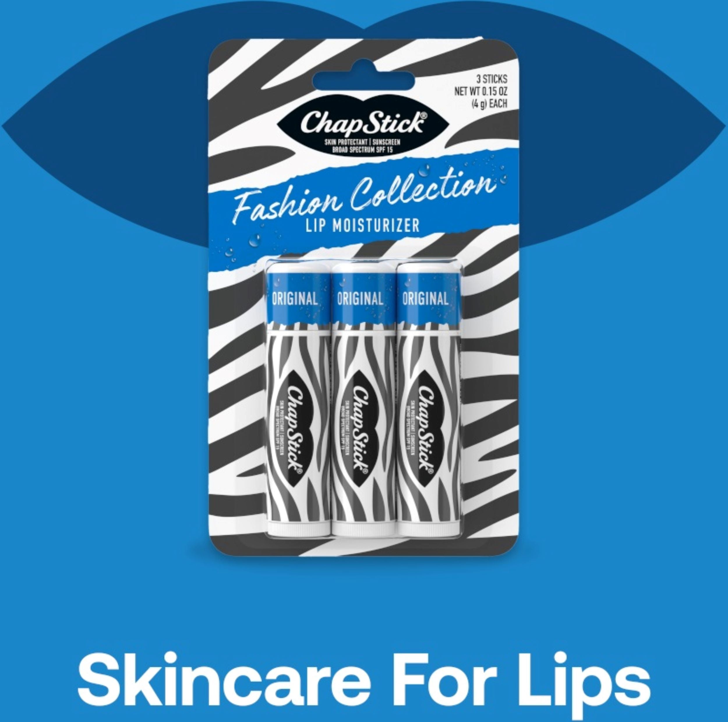ChapStick Fashion Collection Zebra Lip Balm, Moisturizing, Paraben Free, 0.15 oz, 3 Pack