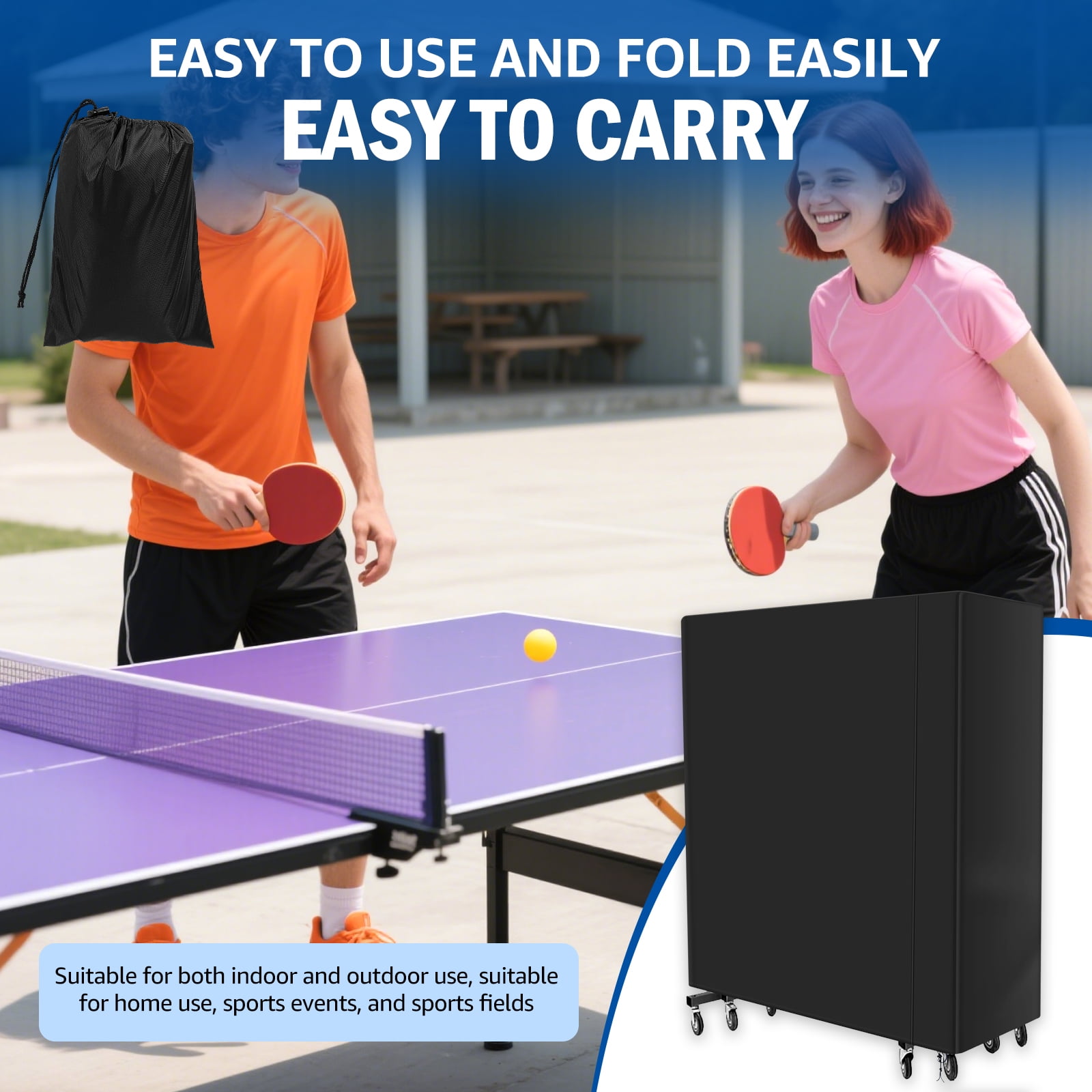 Cover for Folding Table Tennis Table Waterproof Windproof Heavy Duty Tear Resistant 210D Oxford Fabric 165 x 70 x 185cm, Black