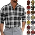 thumbnail image 3 of Shirts for Men Winter Fall Long Sleeve Fashion Fashionable Thin Stripe Slim Lightweight Breathable Button Down Plaid Lapel Formal Shirt Casual T-shirt Tops, 3 of 8
