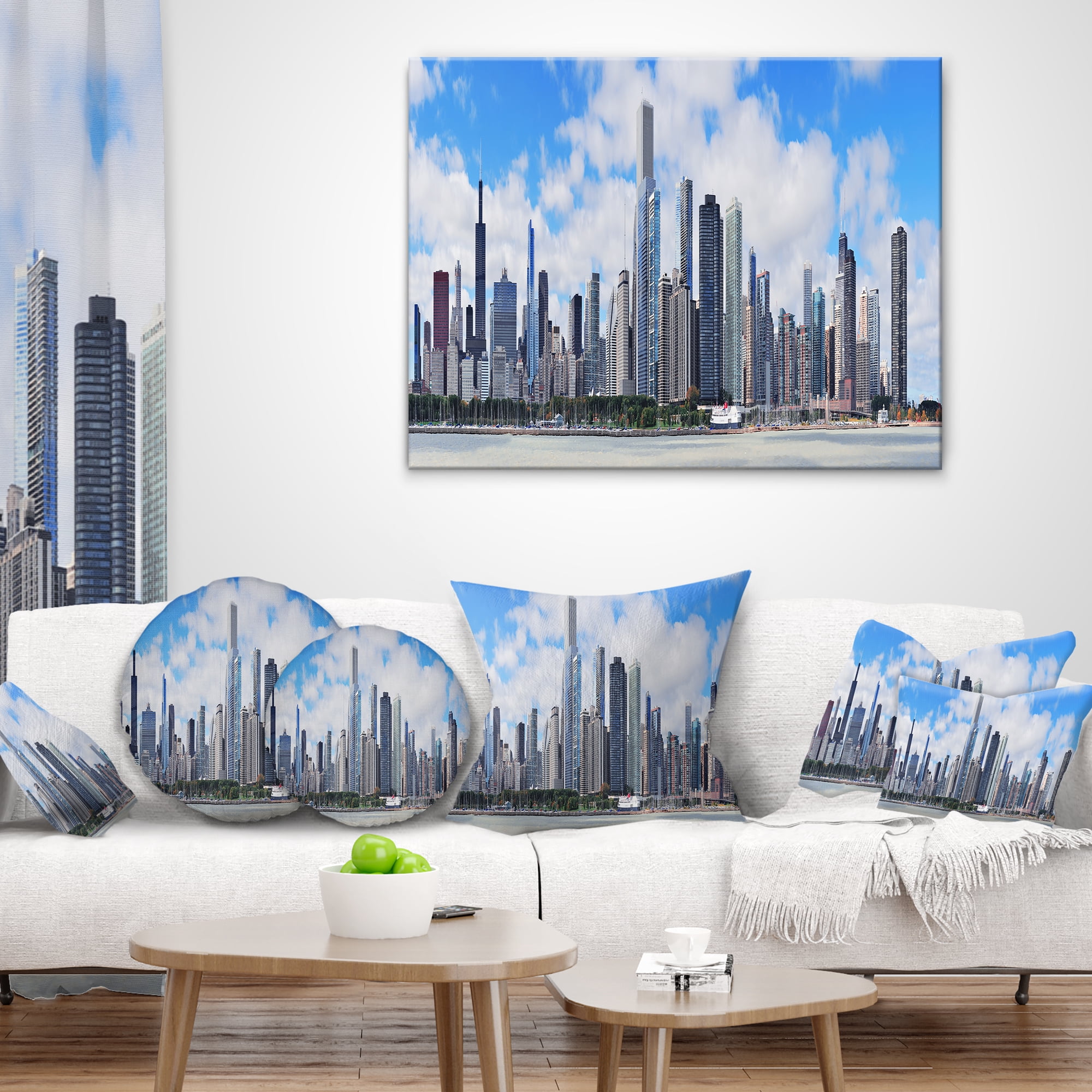 Designart Chicago City Urban Skyline - Photography Throw Pillow - 16x16