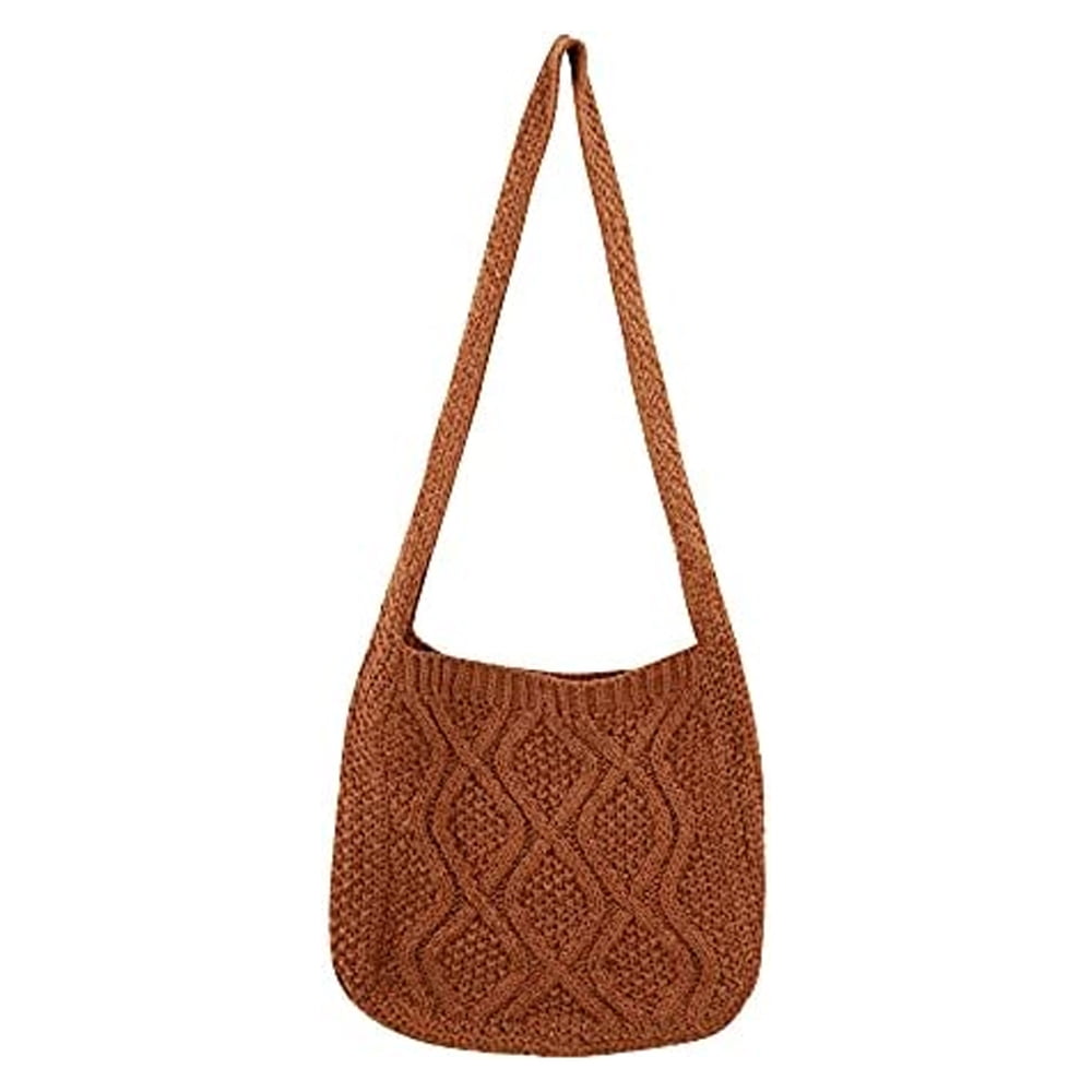 Knit Crochet Tote Bag for Women Handmade Woven Aesthetic Women's Cute