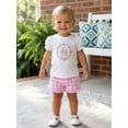 thumbnail image 6 of BemeyourBBs Kids Toddler Baby Girls Summer Clothes Infant Baby Girl Princess Castle Outfit Puff Short Sleeve Crew Neck Embroidery Flower Castle T-shirt With Plaid Shorts Set Summer Outfit, 6 of 9