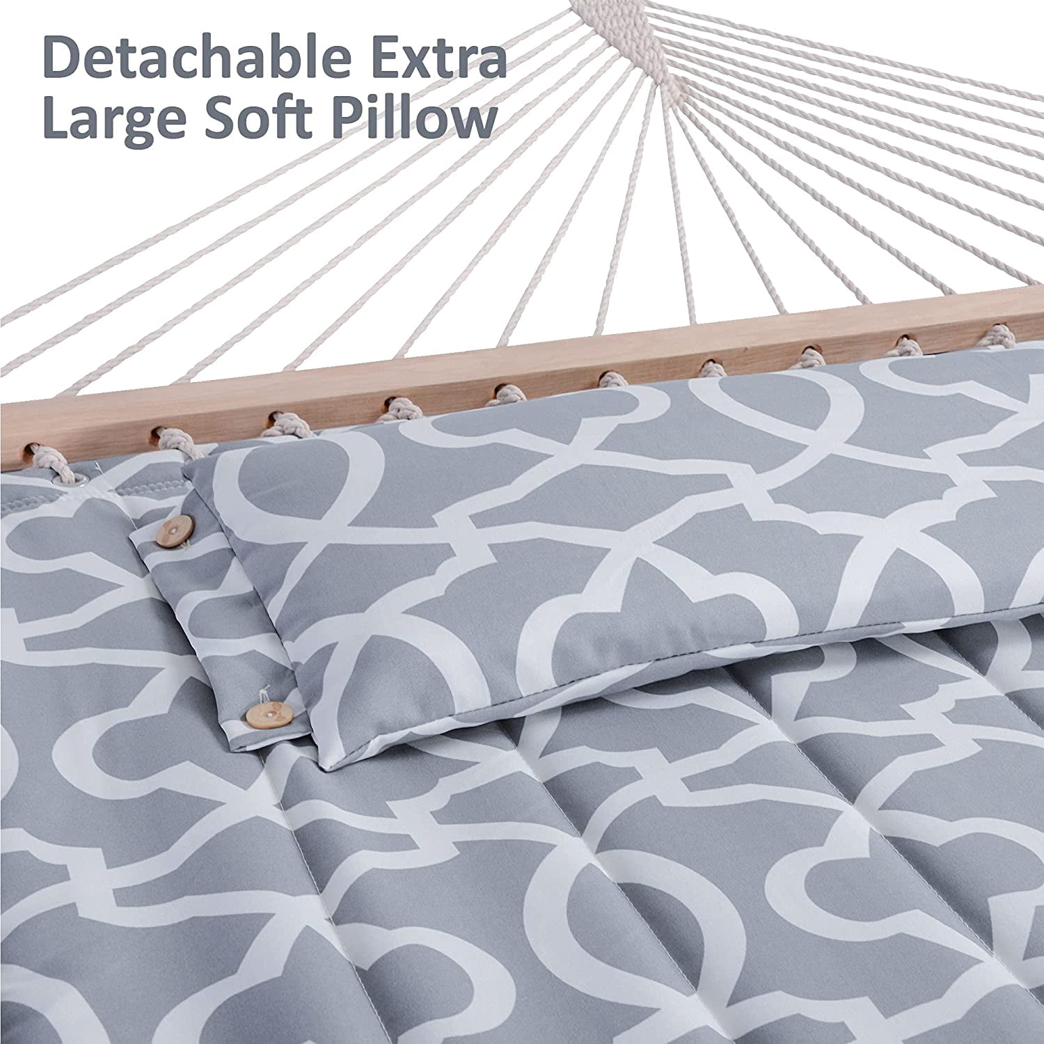SUNCREAT Double Quilted Hammock, Heavy Duty 2 Person Hammock for Indoor, Outdoor, 78.7"L x 59.1"W,Grey Pattern（Stand is Not Include）