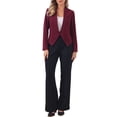 thumbnail image 3 of Women's Work Office Blazer Collarless Business Casual Suit Jacket Cropped Blazer M Dark Burgundy, 3 of 7