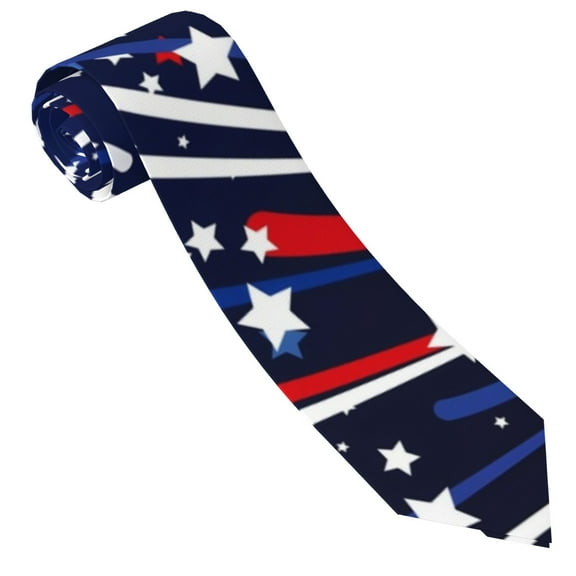 Xecao Red White Blue Fireworks 1 Print Tie For Men Necktie Woven Jacquard Neck Ties,Classic Men's Tie