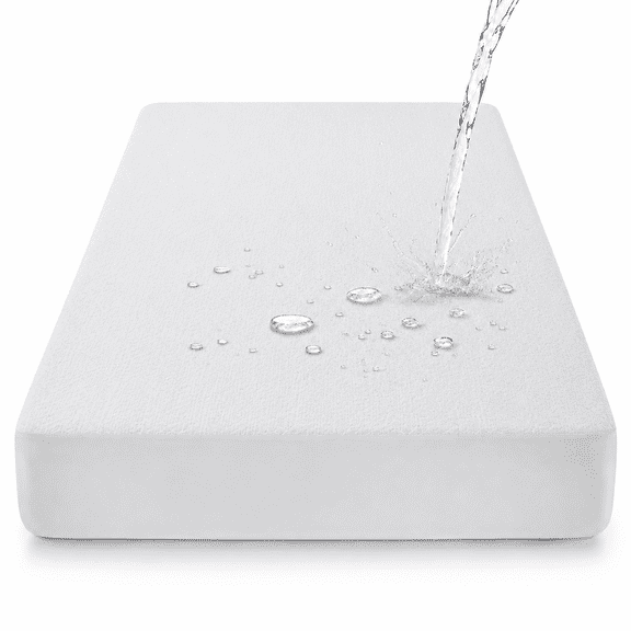 UHOMEPRO Twin Size Waterproof Mattress Protector Pad, Soft Breathable Fitted Mattress Cover with Deep Pocket Fitted 8" - 14", Noiseless Machine Washable Mattress Pad, White