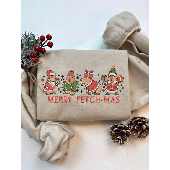 Embroidered Merry Fetchmas Shirt, Funny Dog Christmas Sweatshirt, Cute Puppy T-shirt, Holiday Pet Lovers Embroidery Gift