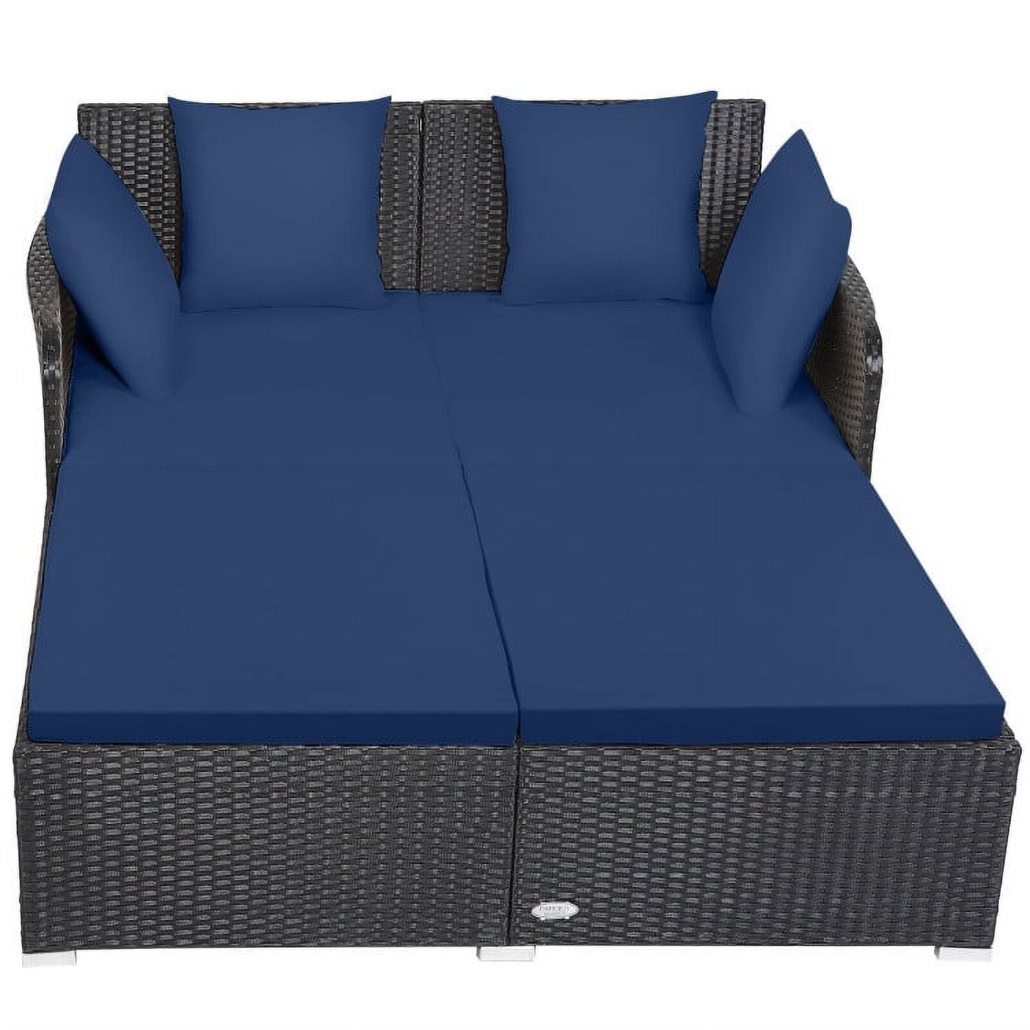 Aimee Lii Spacious Outdoor Rattan Daybed with Upholstered Cushions and Pillows, Outdoor Deck Furniture, Navy Aimee Lii Spacious Outdoor Rattan Daybed with Upholstered Cushions and Pillows, Outdoor Deck Furniture, Navy