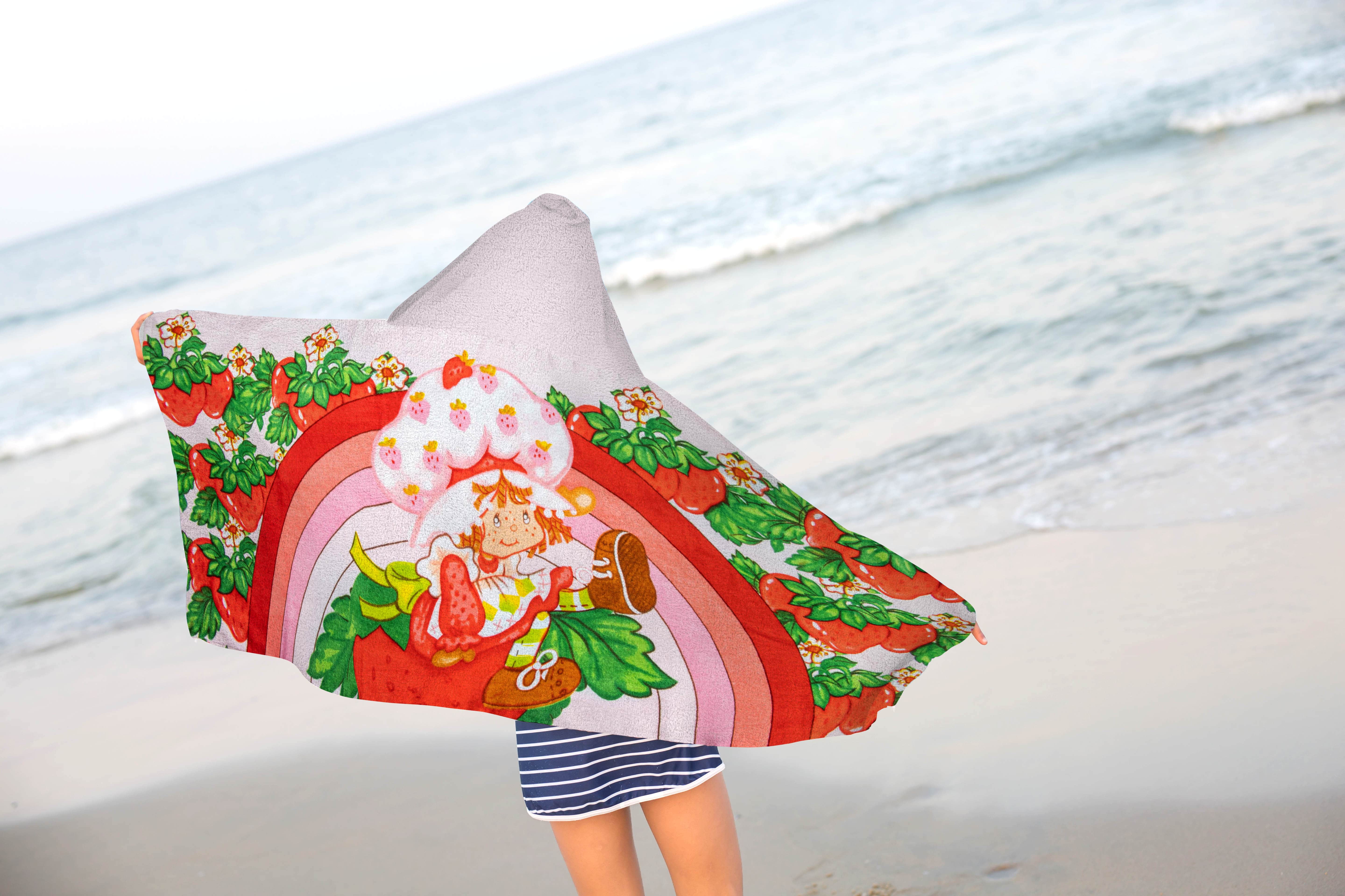 Strawberry Shortcake Rainbows Kids Hooded Towel Wrap, Cotton, Pink, Wildbrain