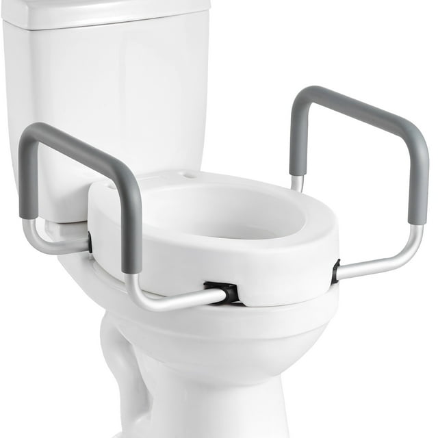 VEVOR Raised Toilet Seat with Arms, 300 lbs Load Capacity, 3.5-Inch Lift Height, Widened Commode Elevated Toilet Seat Riser with Padded Handles for Seniors, Elderly, Handicap, Disabled, and Adults