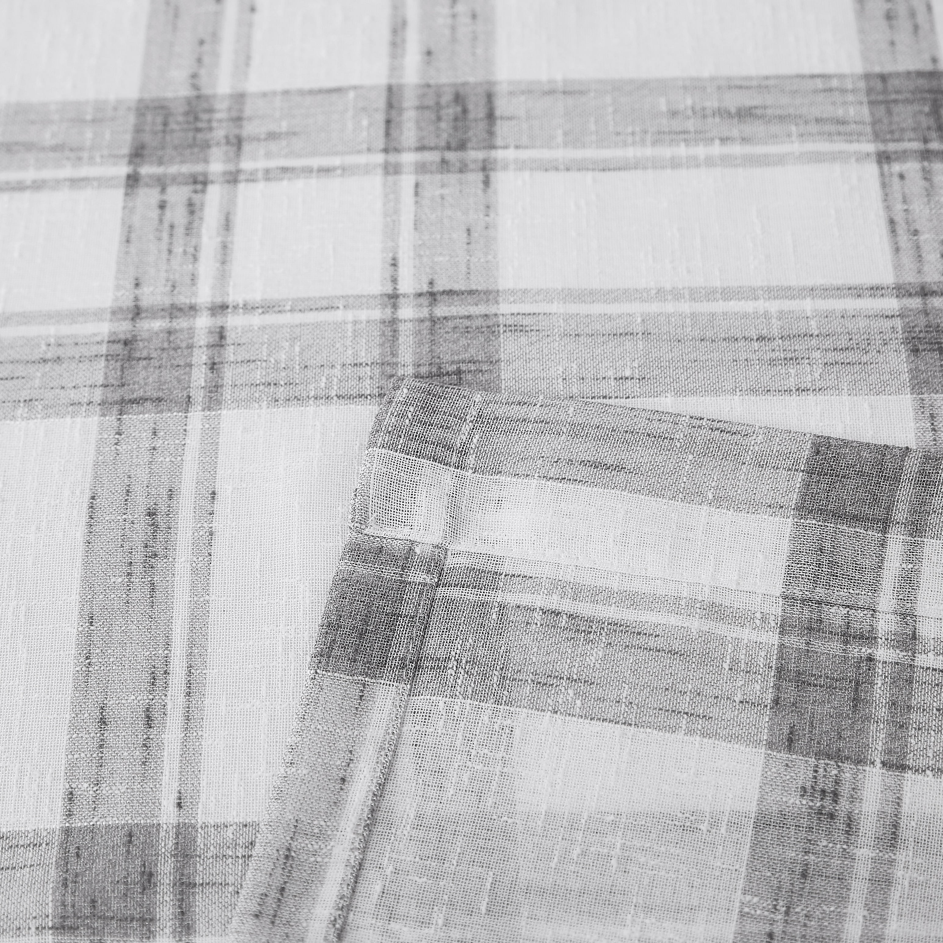 AZZCIA White Gray Plaid Linen Blend Semi Sheer Grommet Curtain Panels, 2 Panels, 54"W x 95"L